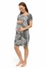 MijaCulture - labour maternity breastfeeding nightdress 4123 M80 Graphit / Palm trees